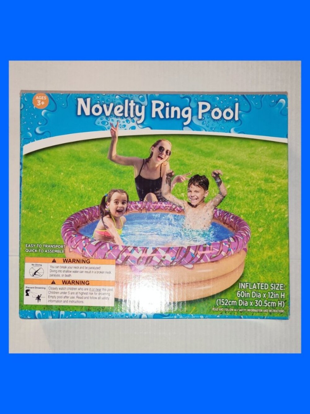 NIB Donut Theme Kids Novelty Ring Inflatable Swimming Pool - 60" x 12"